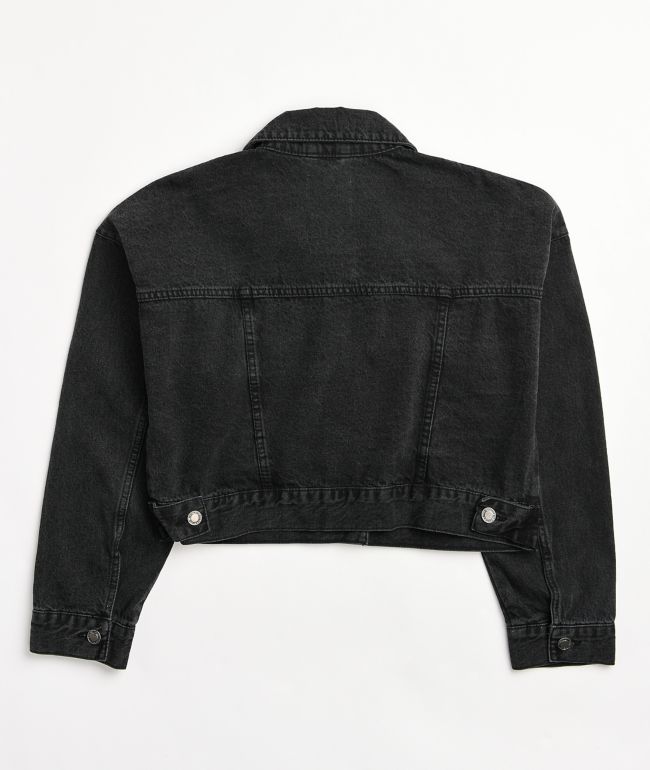 Angel Kiss Oversize Dark Wash Crop Denim Jacket - thumbnail 2