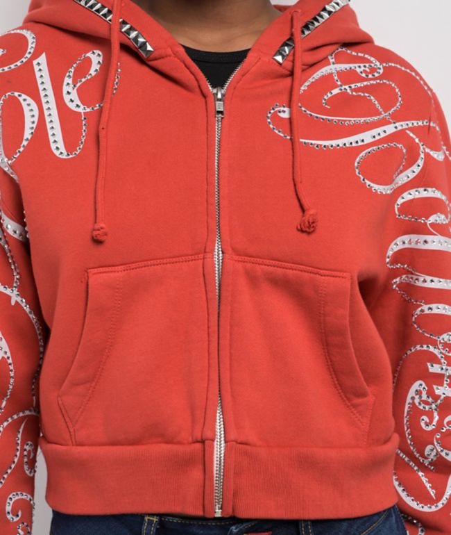 Apple Bottoms Embellished Red Crop Zip Hoodie - thumbnail 3