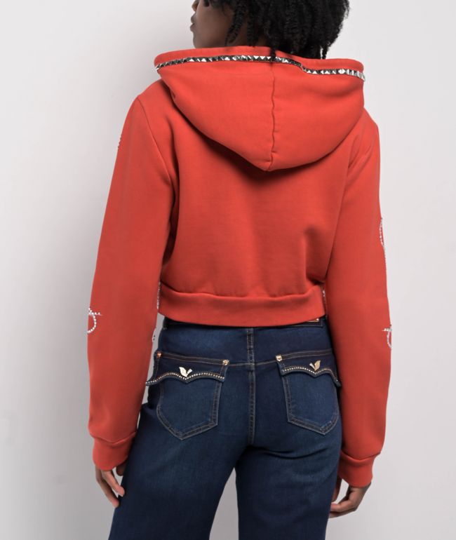Apple Bottoms Embellished Red Crop Zip Hoodie - thumbnail 2