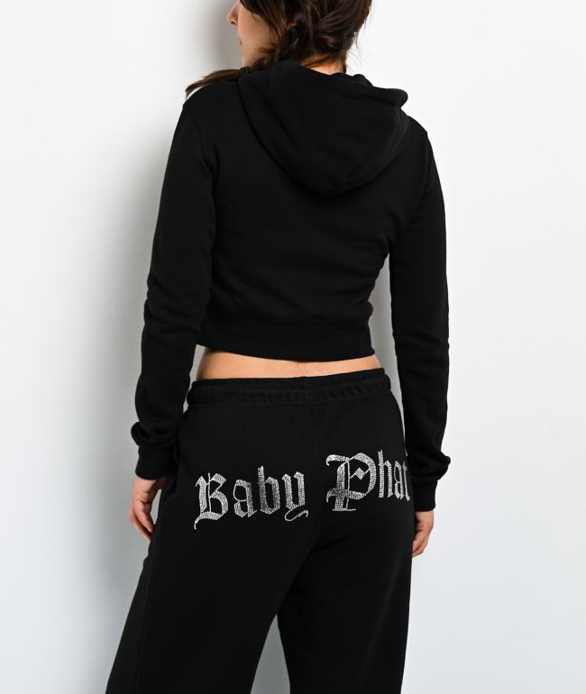 Baby Phat Old English Script Black Crop Zip Hoodie - thumbnail 2