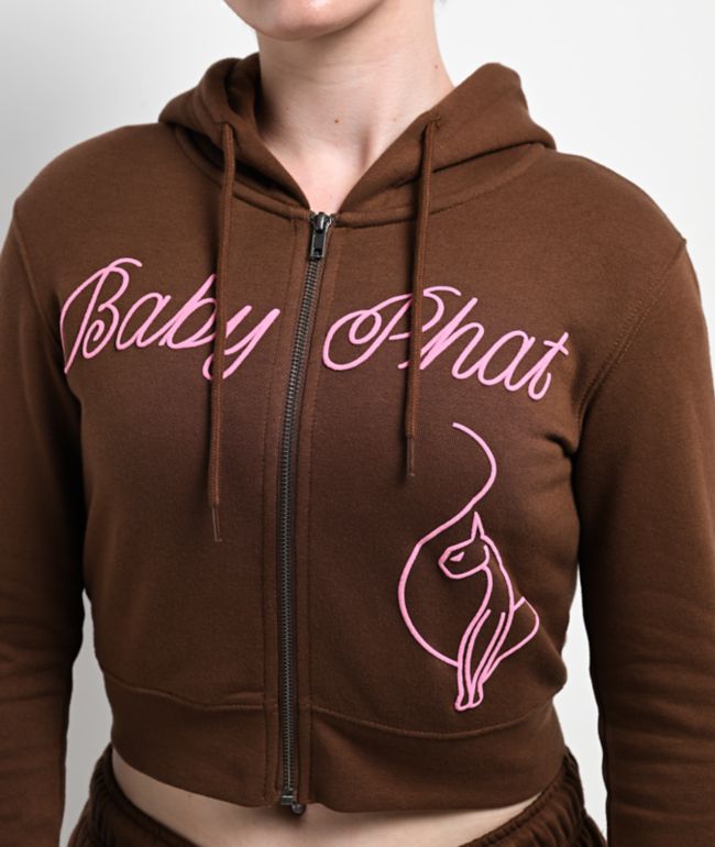 Baby Phat Script Brown Crop Zip Hoodie - thumbnail 3