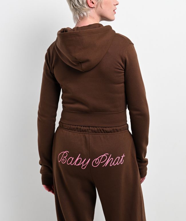 Baby Phat Script Brown Crop Zip Hoodie - thumbnail 2