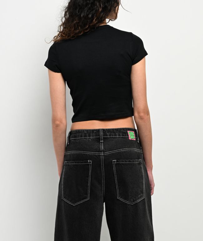 Baby Phat Script Rhinestone Black Crop T-Shirt - thumbnail 2