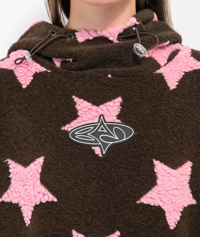 Basic Pleasure Mode Strawberry Star Brown Sherpa Hoodie - thumbnail 3