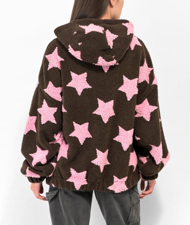 Basic Pleasure Mode Strawberry Star Brown Sherpa Hoodie - thumbnail 2
