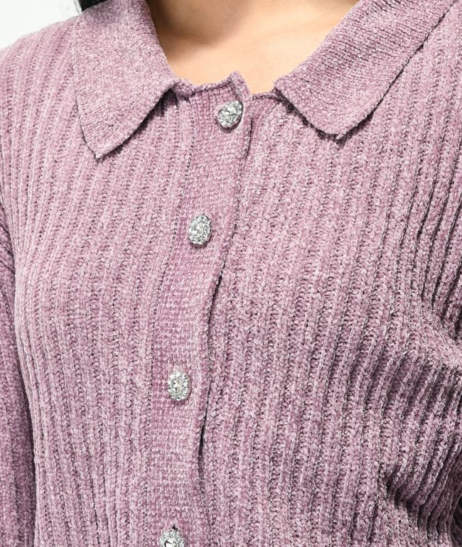 Belldini Mauve Chenille Cardigan Crop Sweater - thumbnail 3