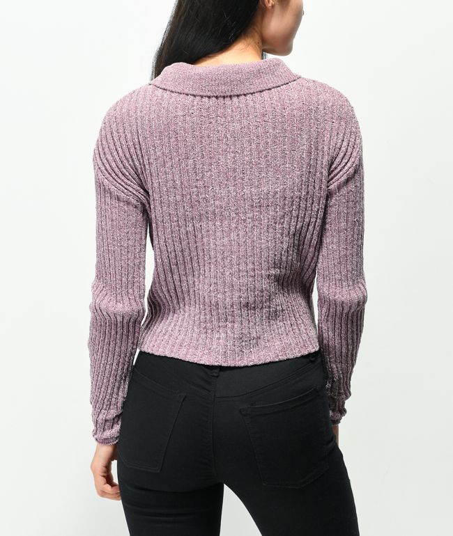 Belldini Mauve Chenille Cardigan Crop Sweater - thumbnail 2