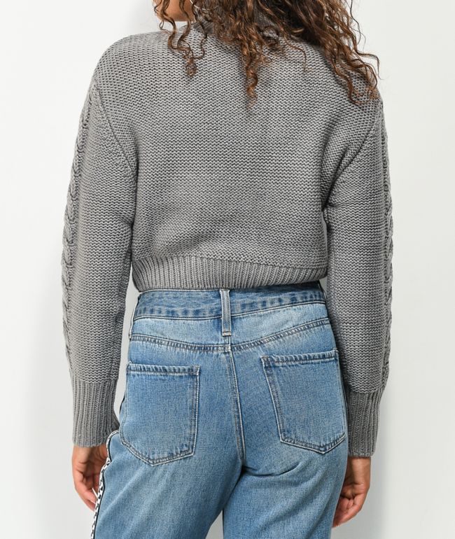 Belldini Mock Neck Grey Crop Sweater - thumbnail 2