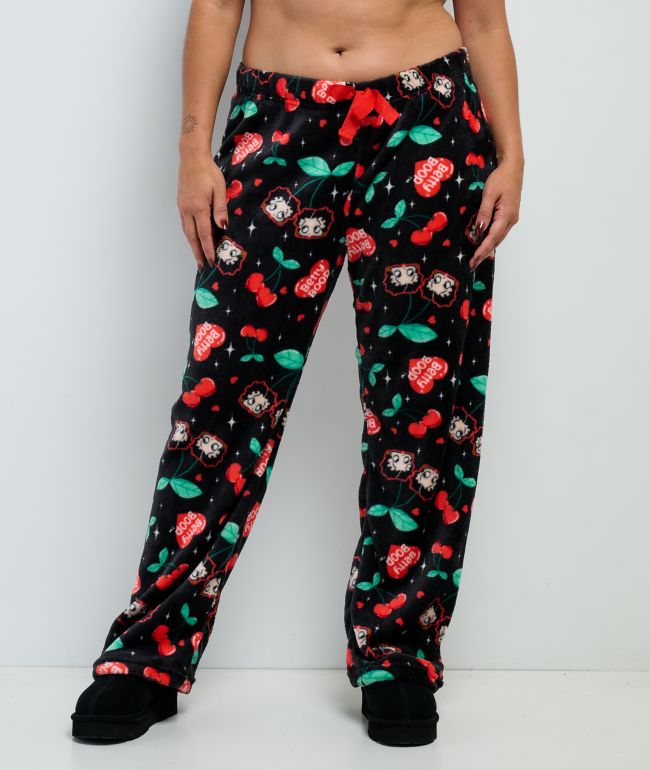 Betty Boop Cherry Black Plush Lounge Pants - thumbnail 3