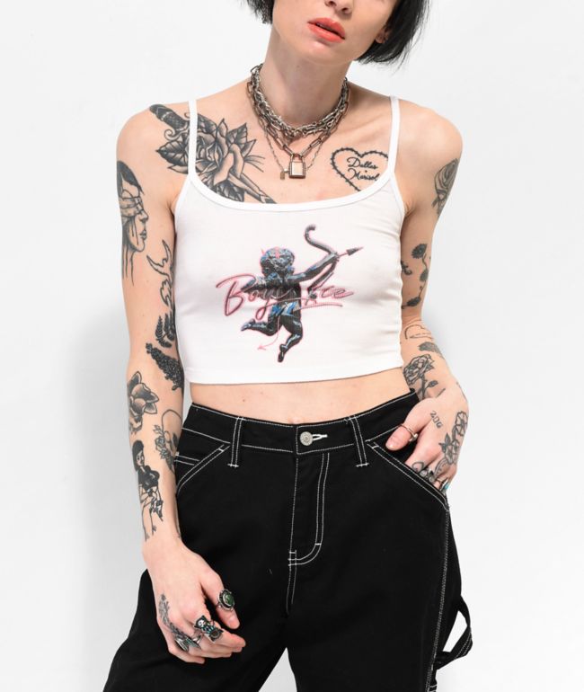 Boys Lie Metal White Crop Tank Top