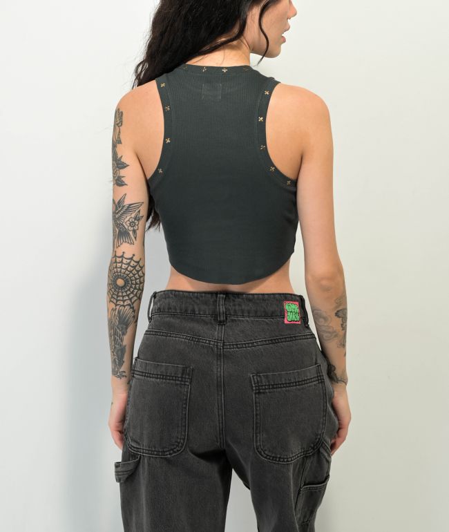Boys Lie Stud Black Wash Crop Tank Top - thumbnail 2