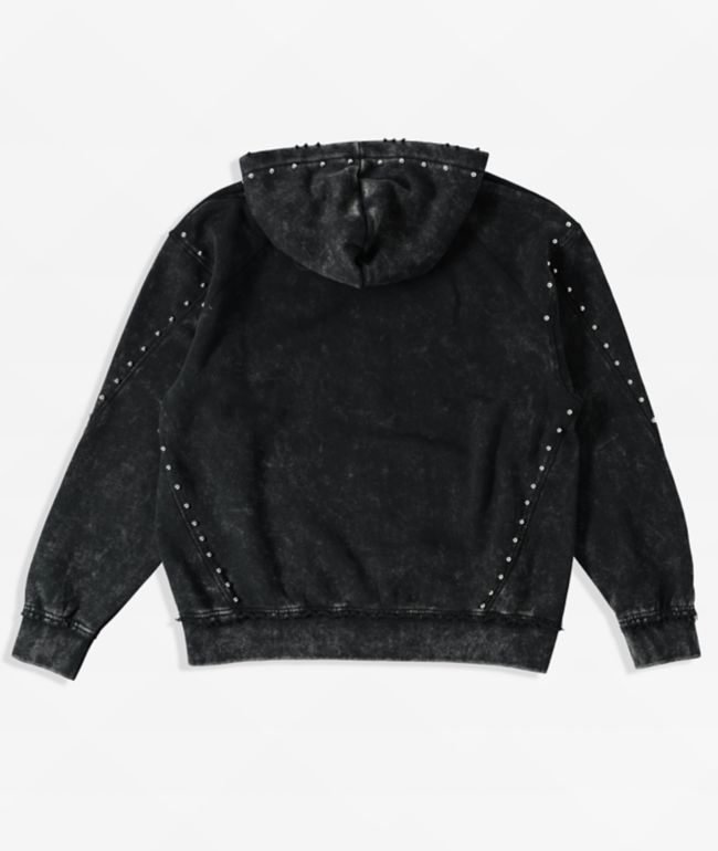 Broken Promises Adorned Black Wash Zip Hoodie - thumbnail 2