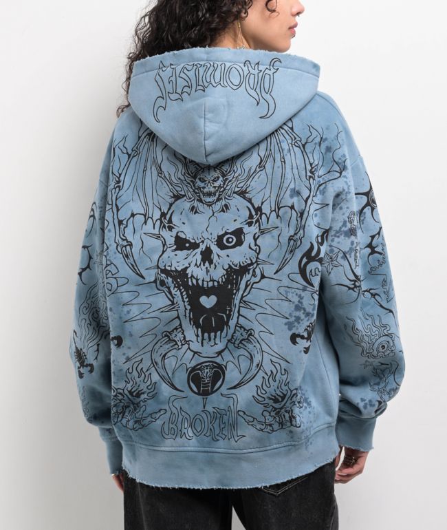 Broken Promises Agitator Destroyed Blue Dyed Hoodie - thumbnail 2