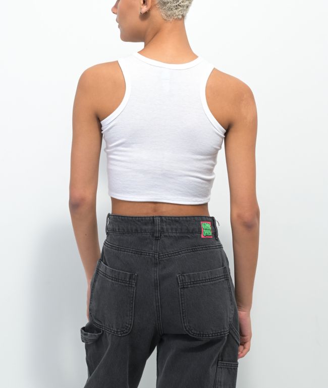 Broken Promises Batwing White Crop Tank Top - thumbnail 3