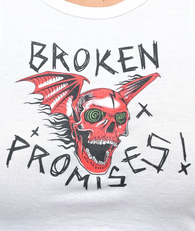 Broken Promises Batwing White Crop Tank Top - thumbnail 2