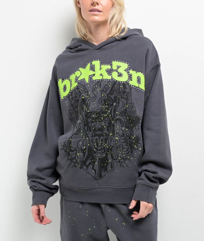 Broken Promises Beware Grey Rhinestone Hoodie