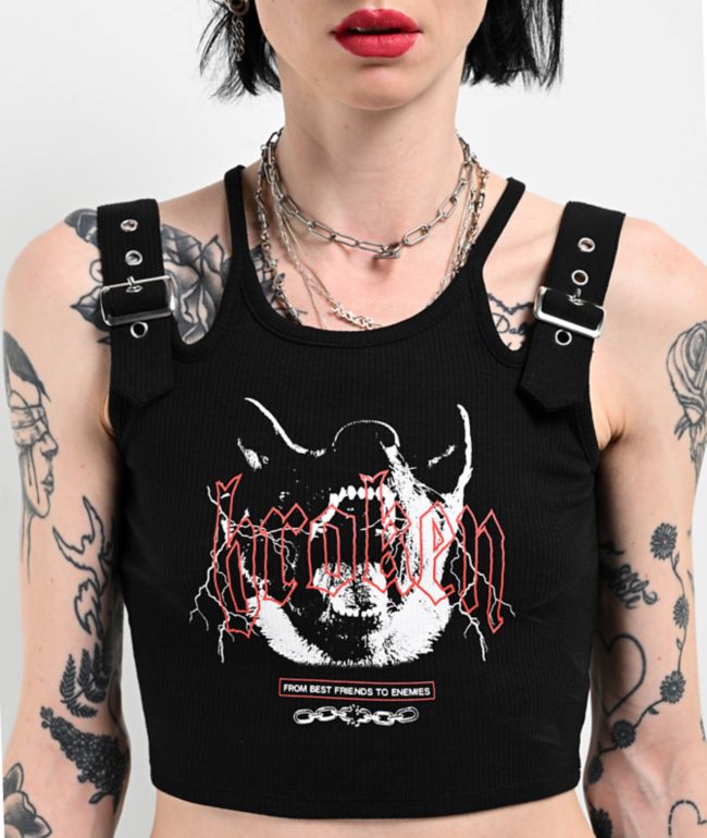 Broken Promises Buckle K9 Black Crop Tank Top - thumbnail 3