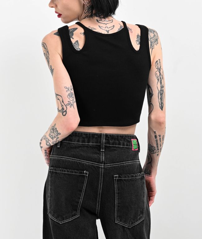 Broken Promises Buckle K9 Black Crop Tank Top - thumbnail 2