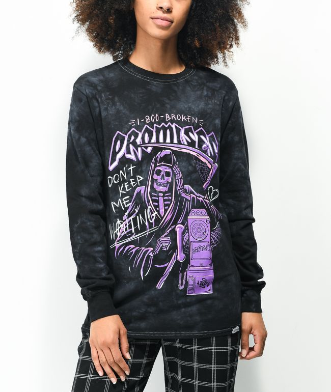 Broken Promises Call Waiting Black Tie Dye Long Sleeve T-Shirt
