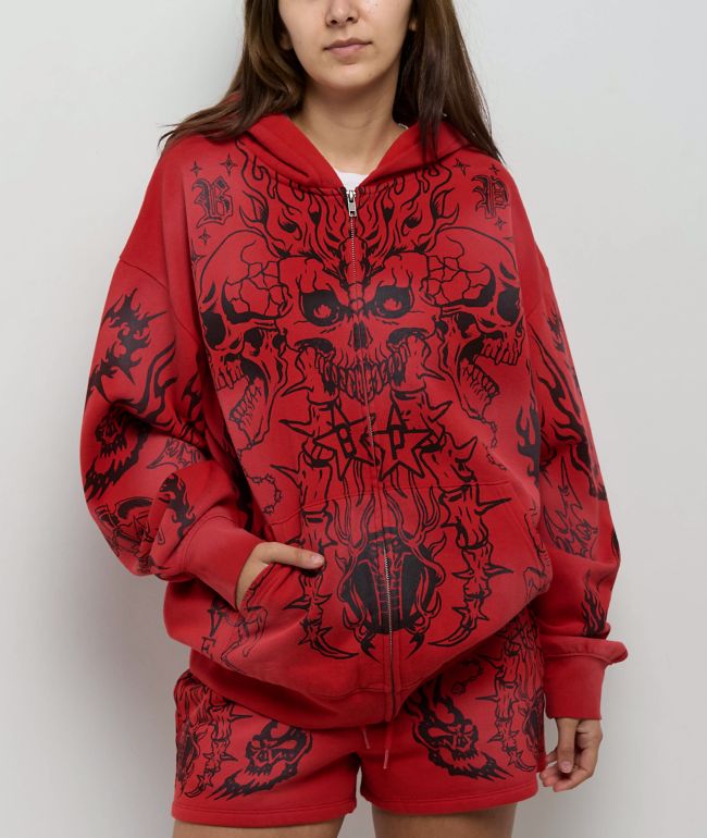 Broken Promises Chaotic Harmony Red Zip Hoodie