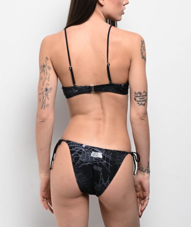 Broken Promises Chrome Web Black High Leg Bikini Bottom - thumbnail 2