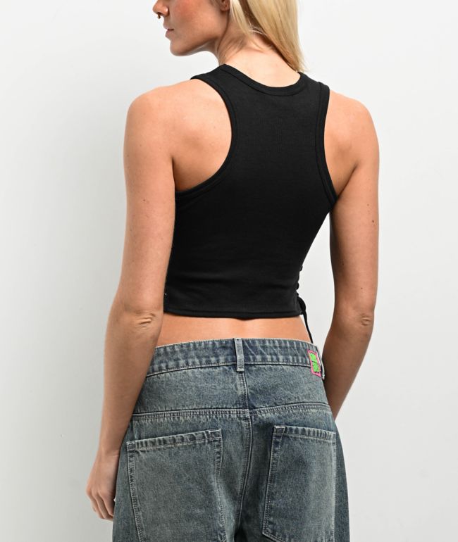 Broken Promises Chromium Black Lace Up Crop Tank Top - thumbnail 2