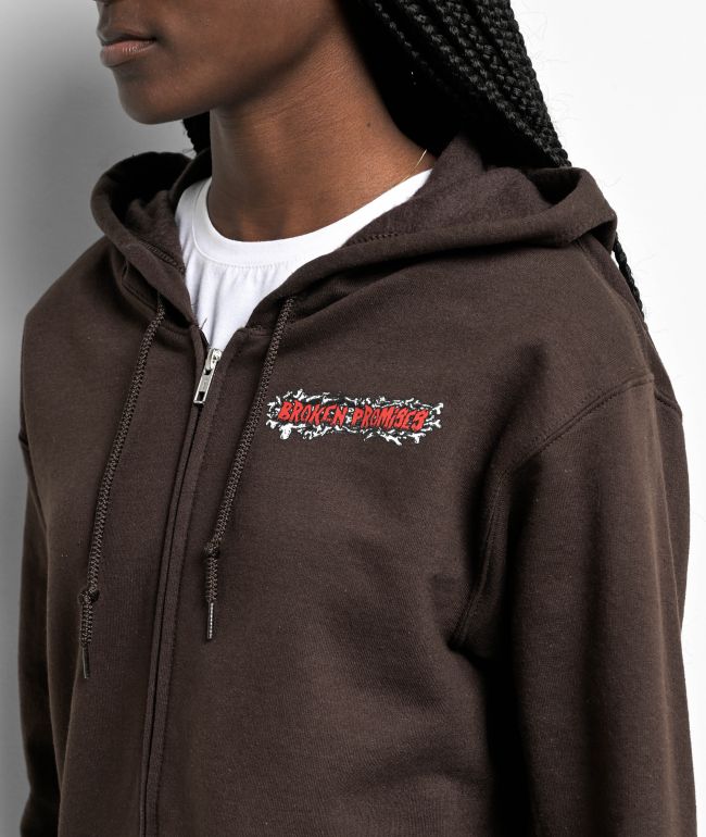 Broken Promises Coffin Jumper Brown Zip Hoodie - thumbnail 3