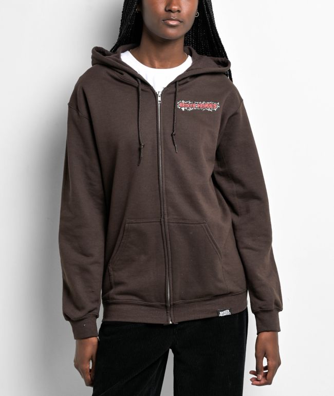 Broken Promises Coffin Jumper Brown Zip Hoodie - thumbnail 2