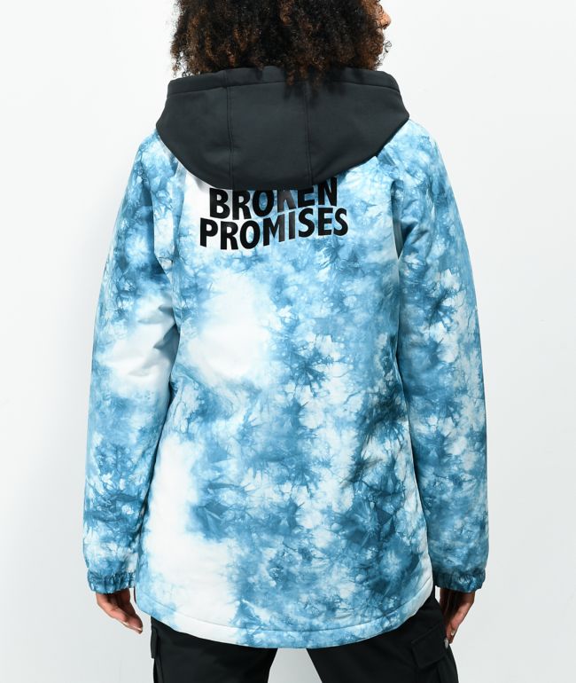 Broken Promises Could Be Different White & Teal Tie Dye Snowboard Jacket