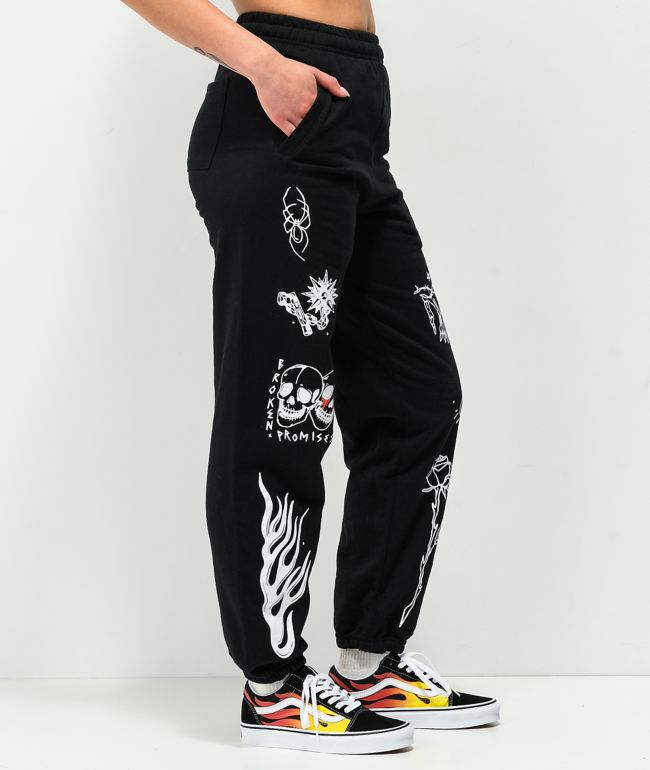 Broken Promises Crash And Burn Black Sweatpants - thumbnail 3