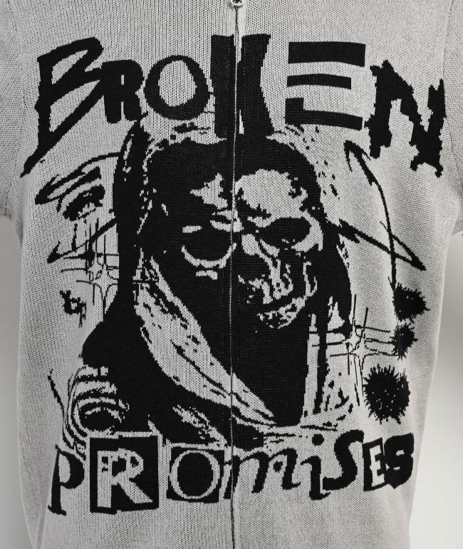 Broken Promises Creeper Grey Zip Sweater - thumbnail 3