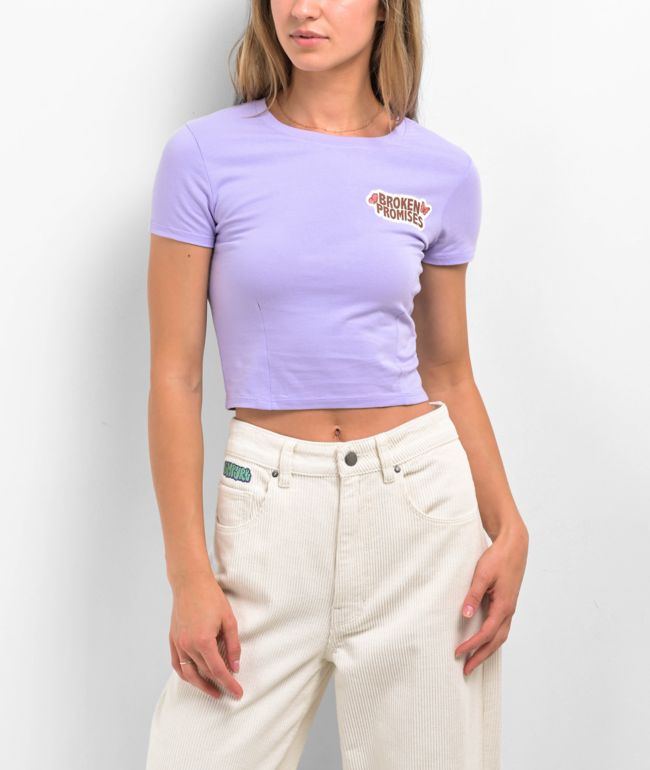 Broken Promises Cry Later Purple Crop T-Shirt - thumbnail 2