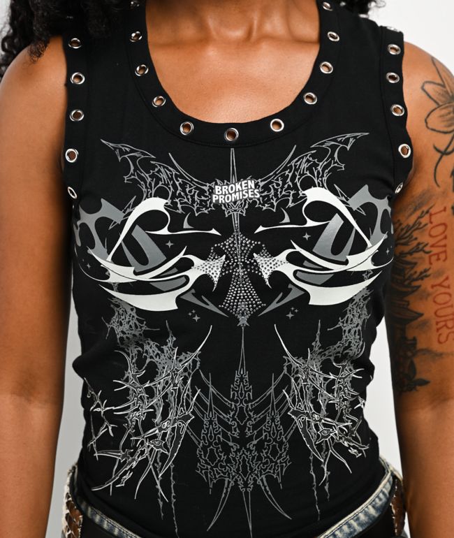 Broken Promises Cybercore Black Crop Tank Top - thumbnail 3