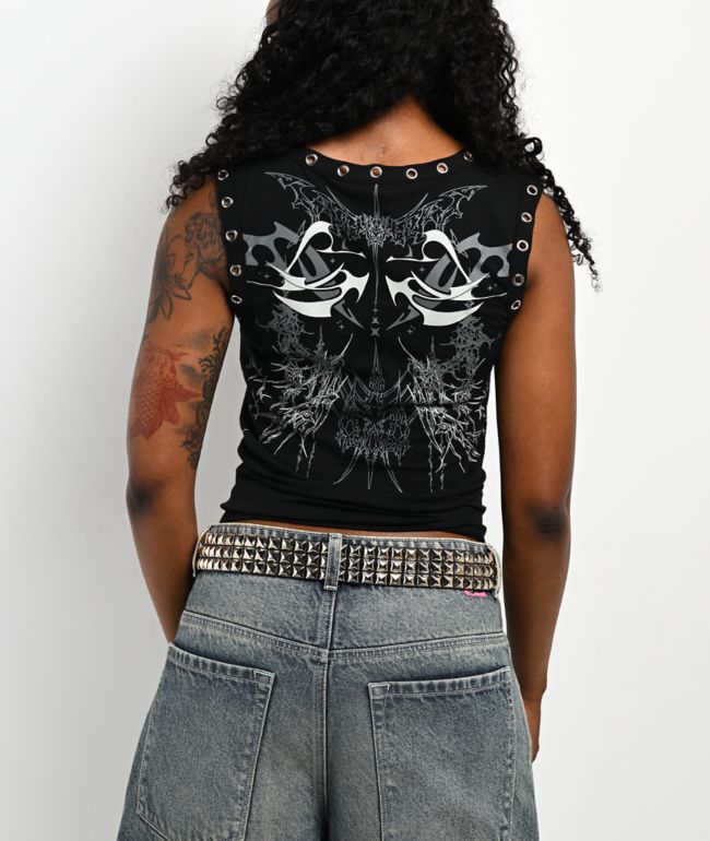Broken Promises Cybercore Black Crop Tank Top - thumbnail 2