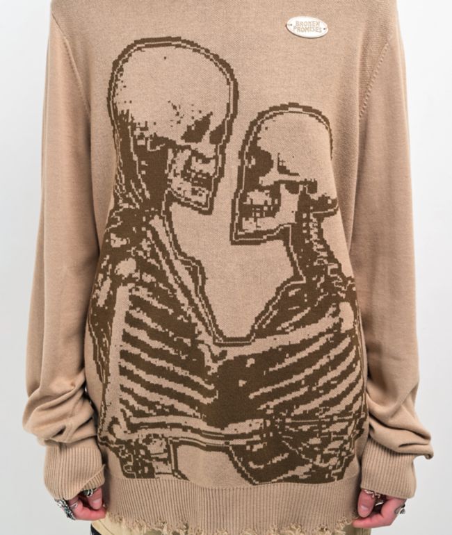 Broken Promises Embrace Distressed Brown Sweater - thumbnail 3