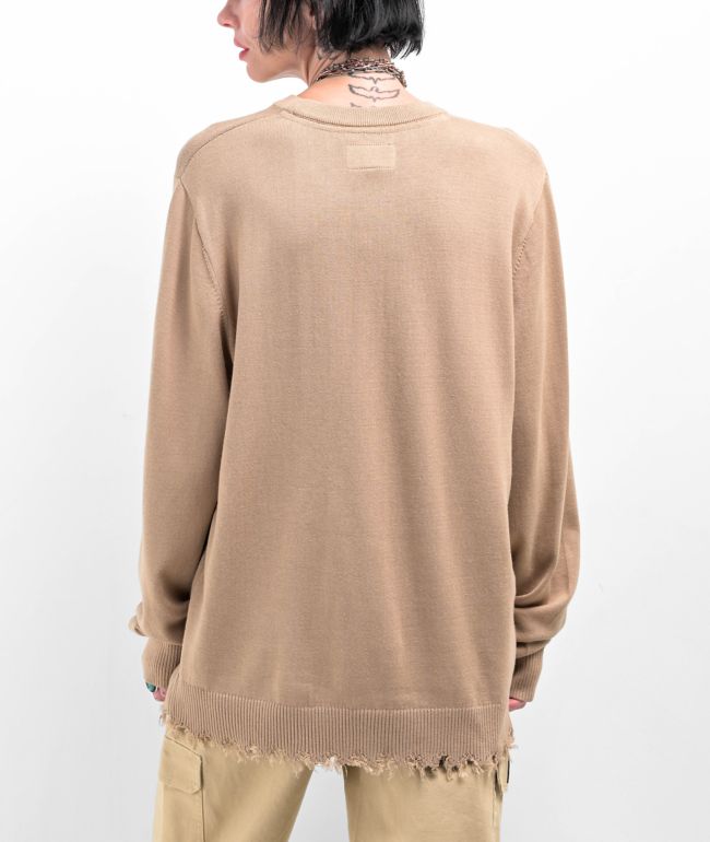 Broken Promises Embrace Distressed Brown Sweater - thumbnail 2