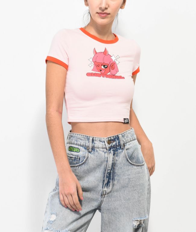 Broken Promises Emo Girl Pink Crop T-Shirt