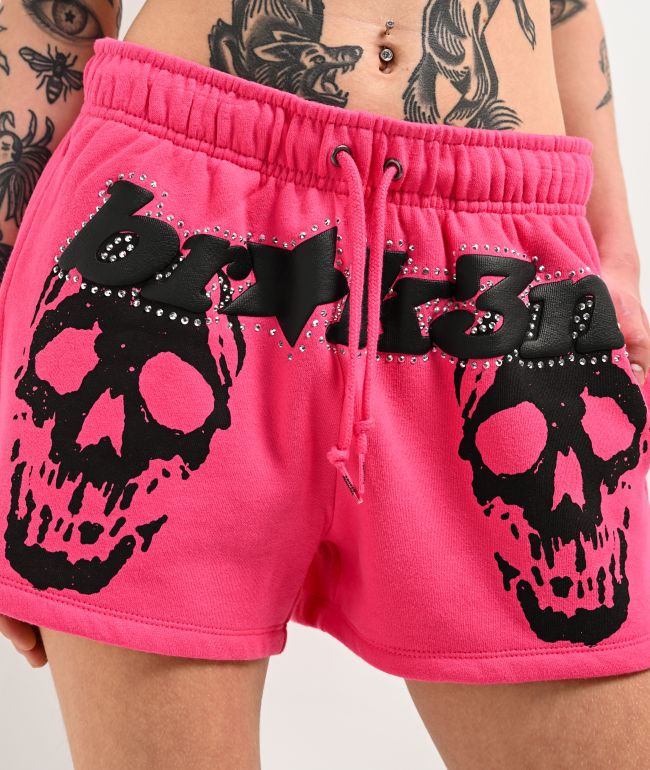 Broken Promises Faceless Pink Rhinestone Sweat Shorts - thumbnail 3