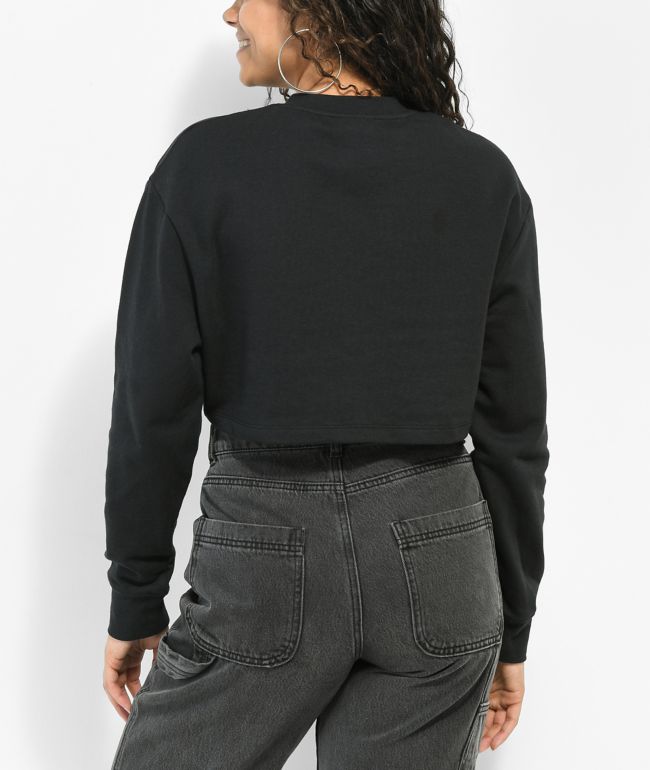 Broken Promises Garbage Black Lace Front Crop Crewneck Sweatshirt - thumbnail 2