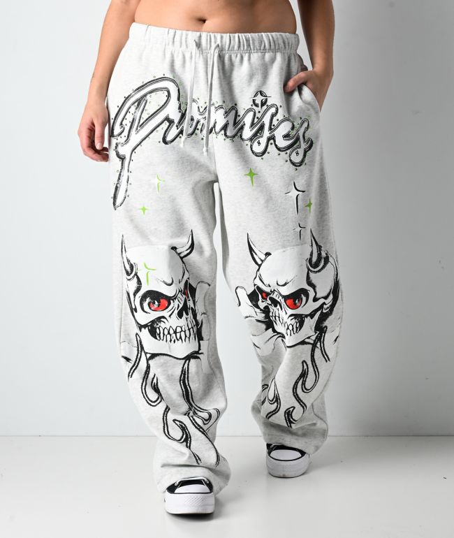 Broken Promises Get A Grip Grey Wide Leg Sweatpants - thumbnail 3