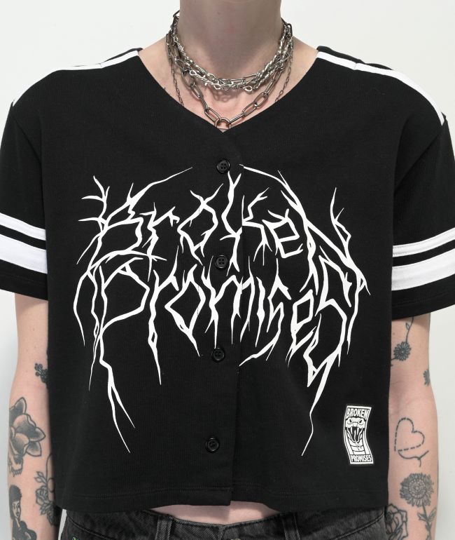 Broken Promises Gets Hurt Black Crop Baseball Jersey - thumbnail 3