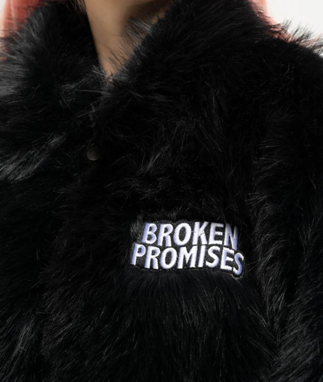 Broken Promises Graveyard Black Faux Fur Zip Jacket - thumbnail 3