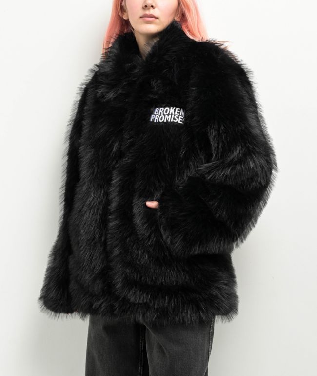Broken Promises Graveyard Black Faux Fur Zip Jacket - thumbnail 2