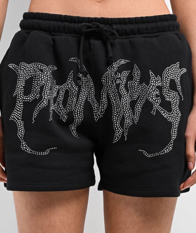 Broken Promises Graveyard Black Rhinestone Sweat Shorts - thumbnail 3