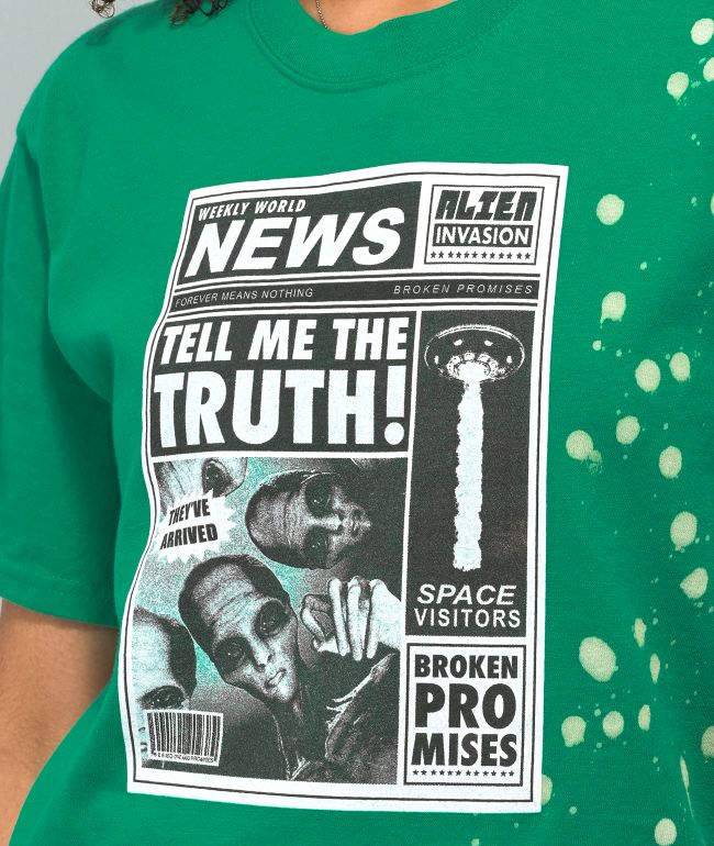 Broken Promises Headlines Splatter Green T-Shirt - thumbnail 3