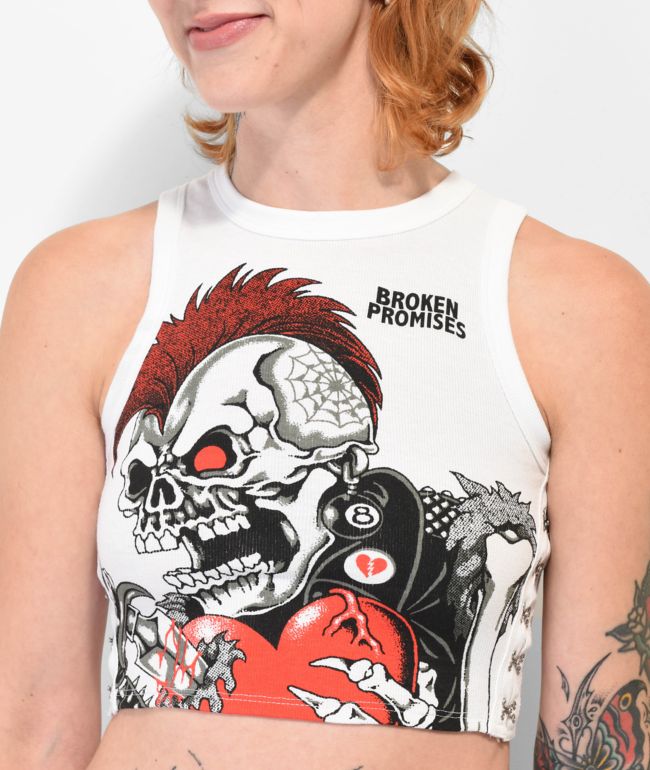 Broken Promises Heartthrob Skull White Crop Tank Top - thumbnail 3