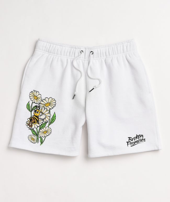 Broken Promises Honey Bee White Sweat Shorts