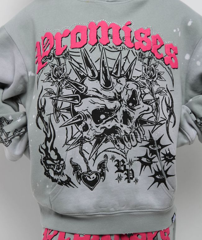 Broken Promises Hysteria Grey Rhinestone Hoodie - thumbnail 3