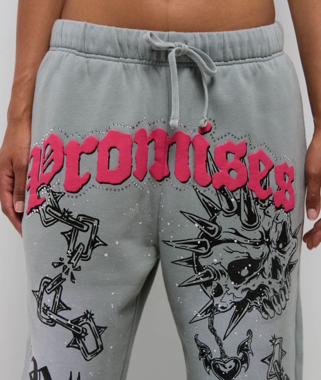 Broken Promises Hysteria Grey Rhinestone Sweatpants - thumbnail 3
