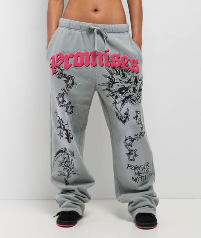 Broken Promises Hysteria Grey Rhinestone Sweatpants